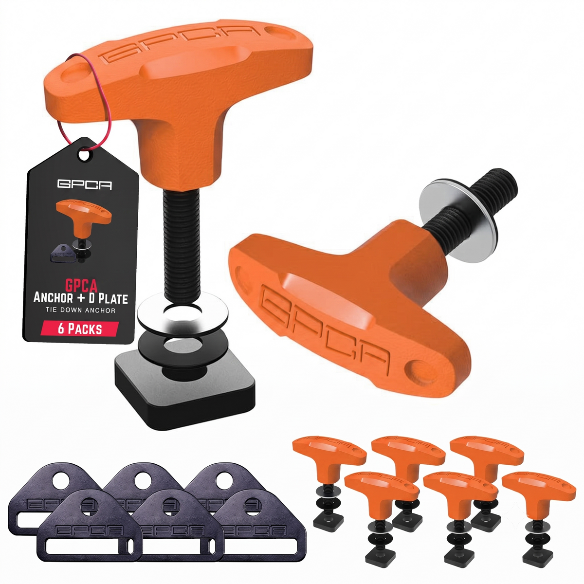 GPCA Jeep Anchor PRO JK with D-plate bulk pack quick-release T-handle bolts in Orange