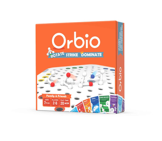Orbio Game designer Fei Feng holding the game board