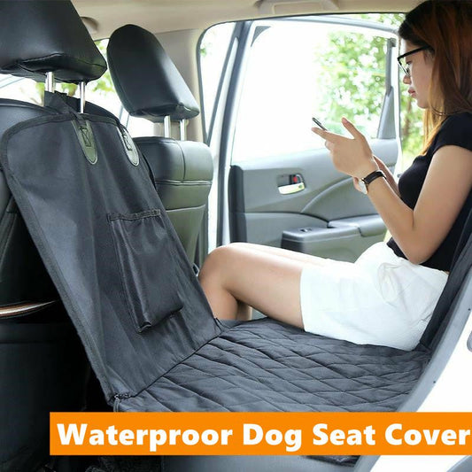 Waterproof Dog Seat Cover — dog sitting comfortably on Tesla back seat