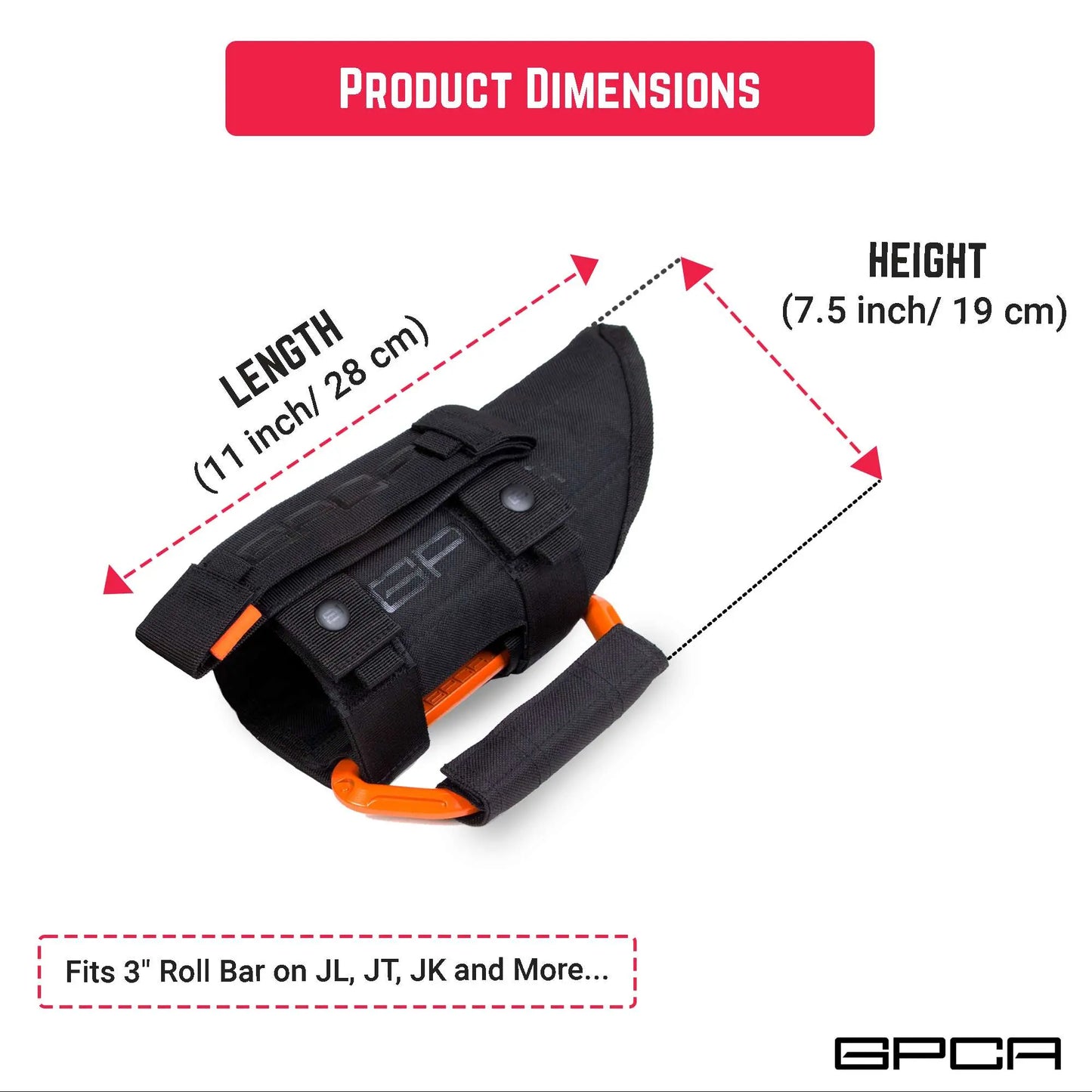 GPCA GP Grip Pro ORANGE, Fits 3" Roll Bar on all Jeeps.