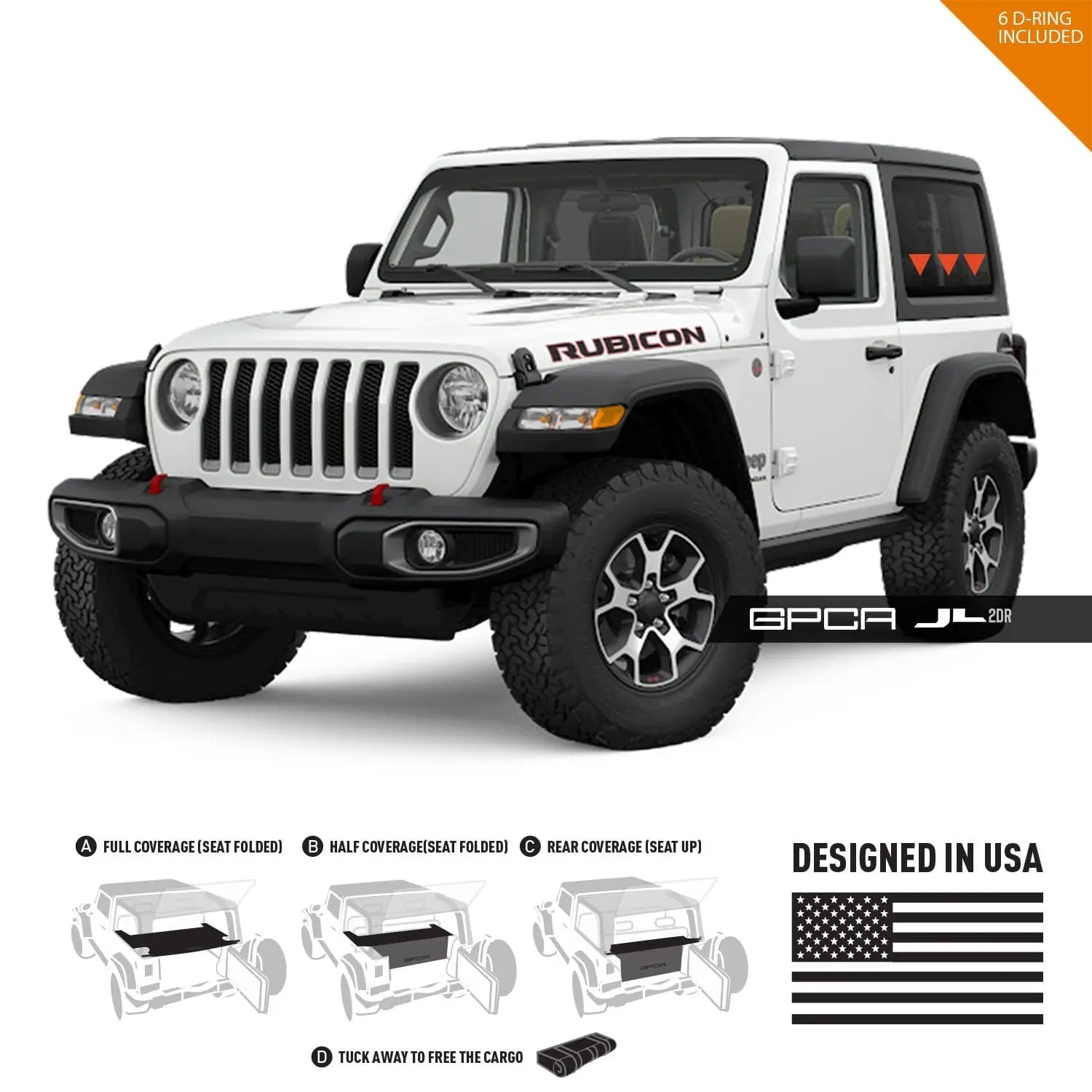 Jeep Wrangler JL 2-Door accessories (2018-2023) — cargo covers, grab handles, and tie-downs