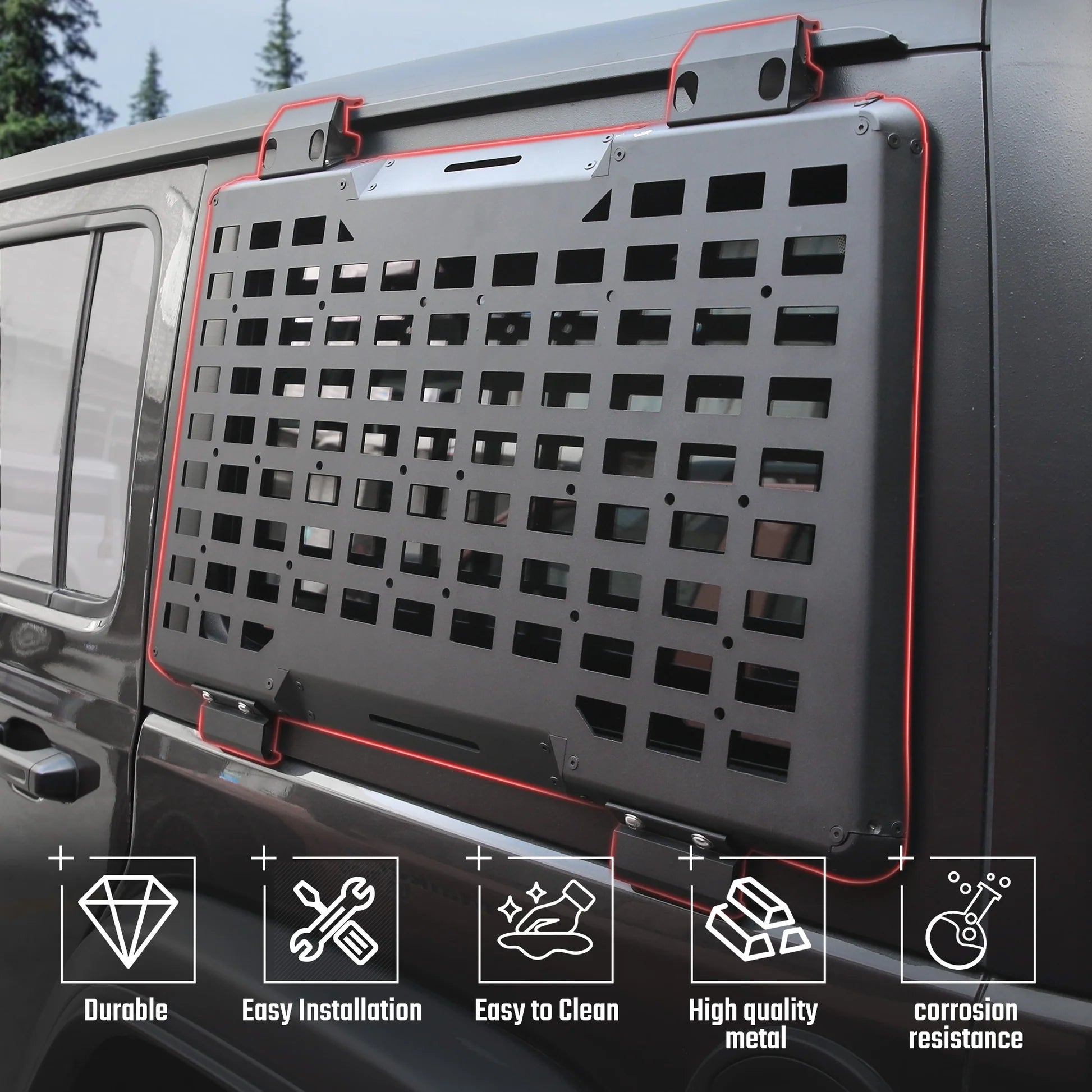 Rear Molle Panel System for 2018-2024+ Jeep Wrangler JL 4DR product view 4