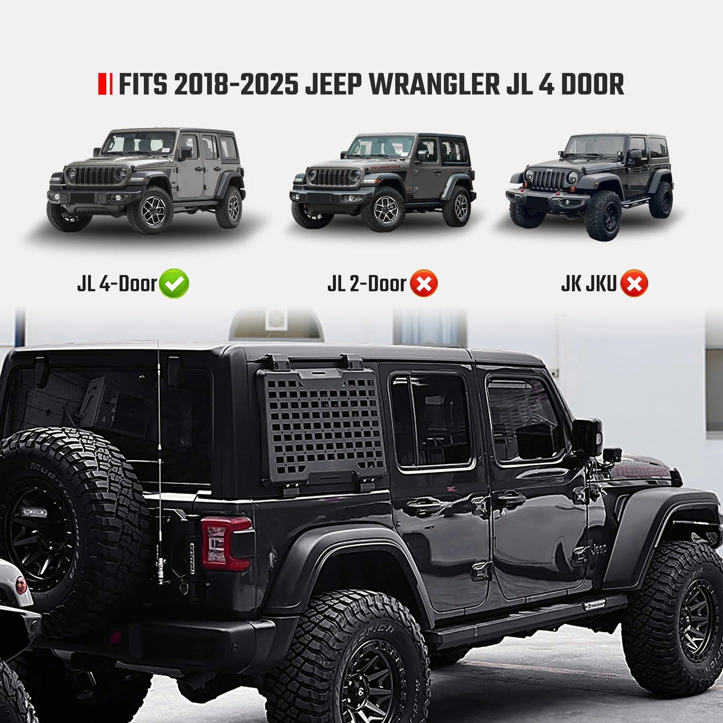 Rear Molle Panel System for 2018-2024+ Jeep Wrangler JL 4DR product view 5