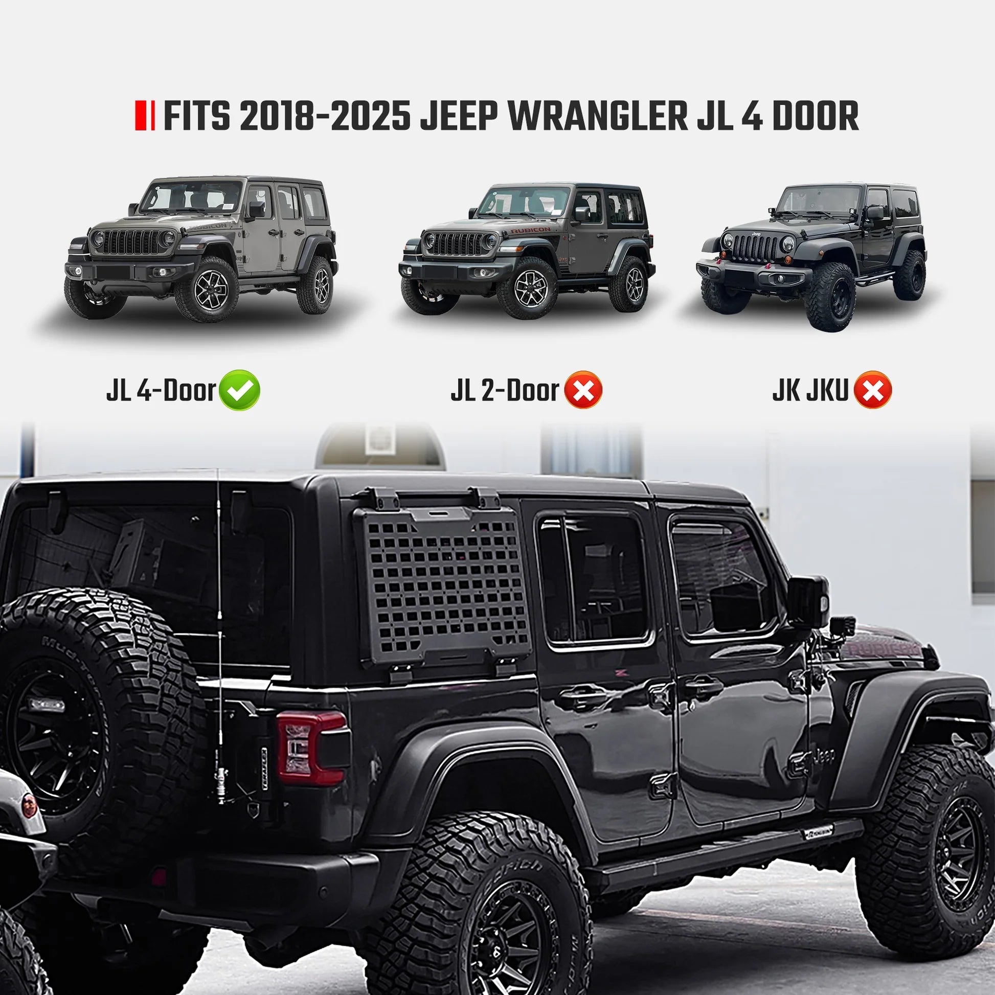 Rear Molle Panel System for 2018-2024+ Jeep Wrangler JL 4DR product view 5