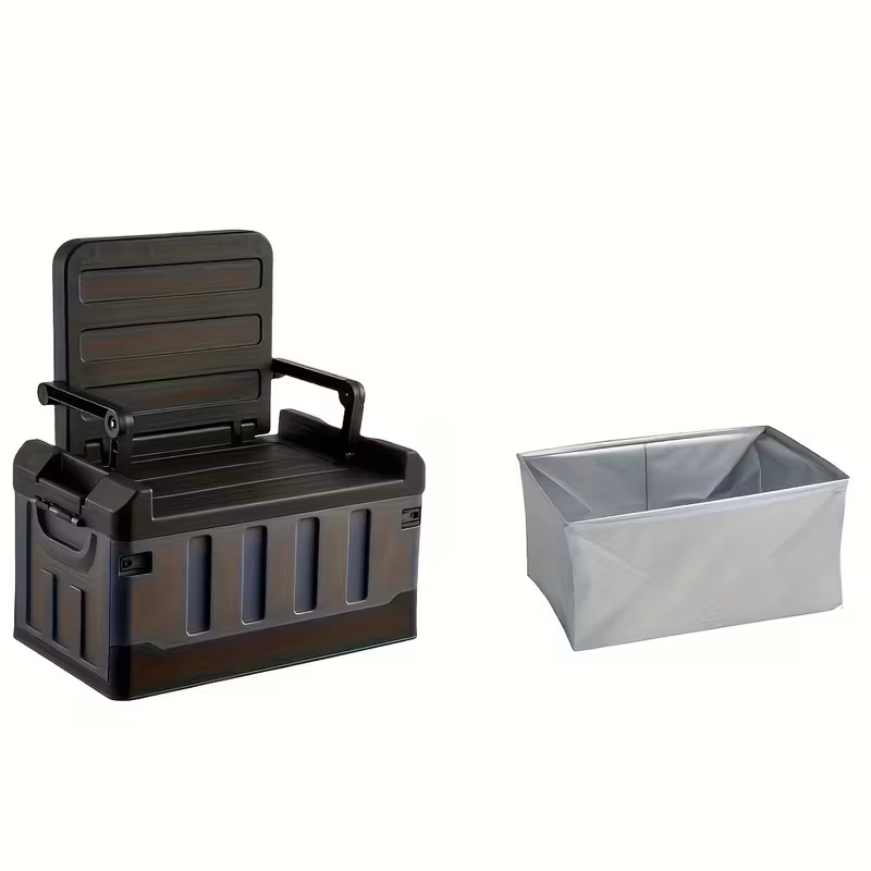 Foldable Camping Stool with Backrest & Storage Bag Portable Fishing Seat Outdoor Chair black finish