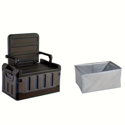 Foldable Camping Stool with Backrest & Storage Bag Portable Fishing Seat Outdoor Chair black finish