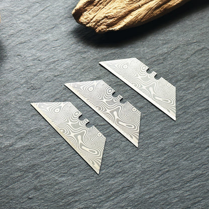 Stinger Damascus-Style Laser Engraved Utility Blades — silver 3-pack set