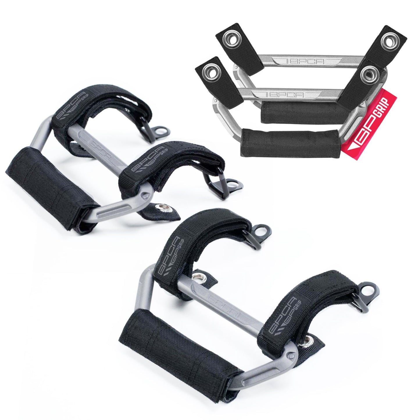 GP-Grip AIR Billet Silver installed on Jeep roll bar — close-up view