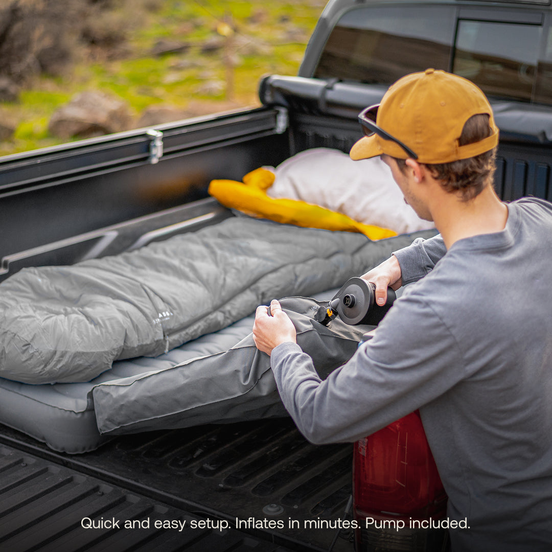 AIR Truck Bed Mattress — mid-size 6ft bed with camping setup