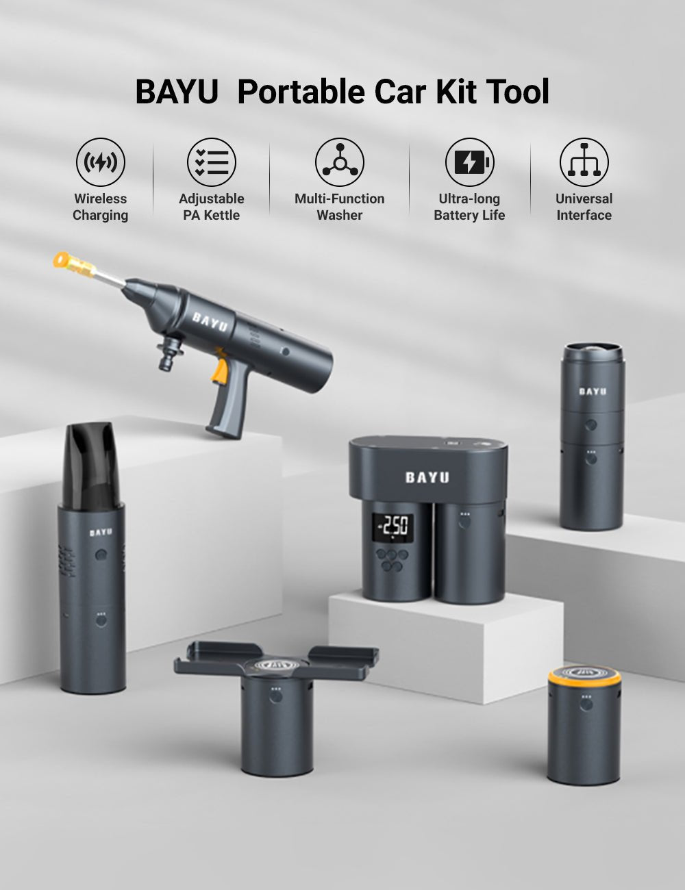 6-in-1 Portable Car Emergency Kit | Pressure Washer + Vacuum + Jump Starter + More