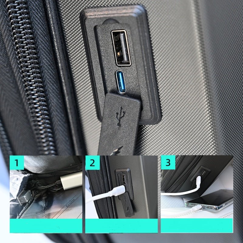 Cybertruck-Style Backpack — side profile showing compartments