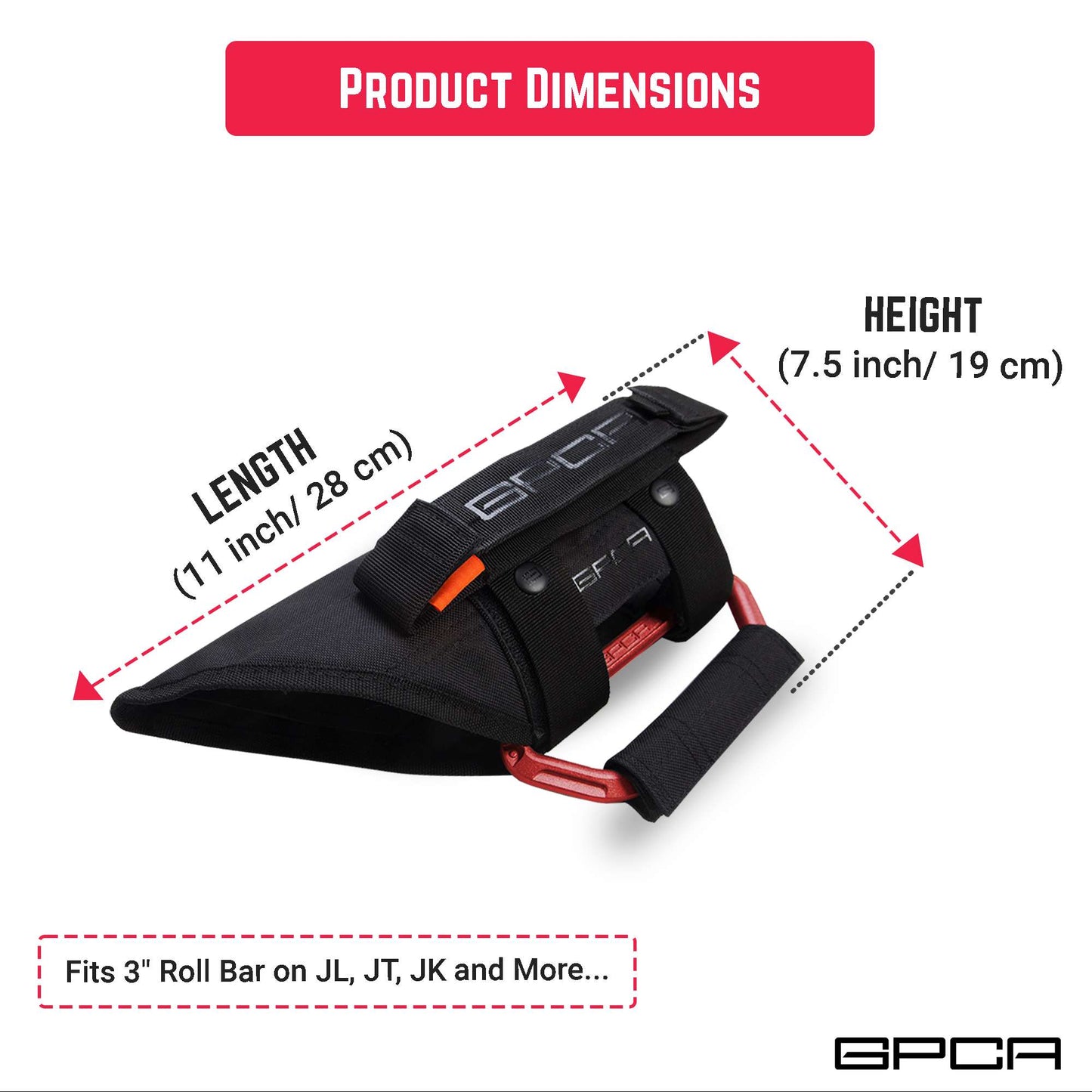GPCA GP Grip Pro Red, Fits 3" Roll Bar on JL, JT, JK and More