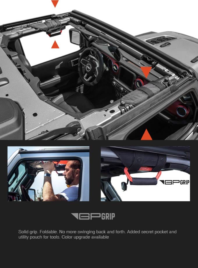 GPCA Jeep Wrangler Bundle for upgrade your Jeep car, Including GP Grip Handle, No more swinging back and forth
